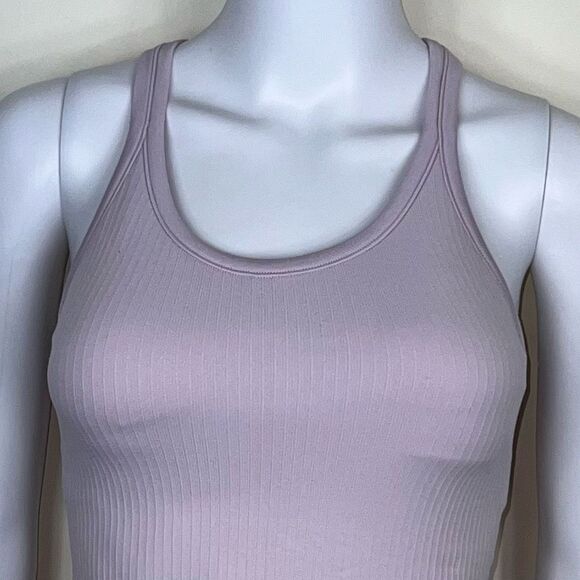 Halara Ribbed Tank Top with Built in Bra in Lilac Cream - Picture 3 of 12